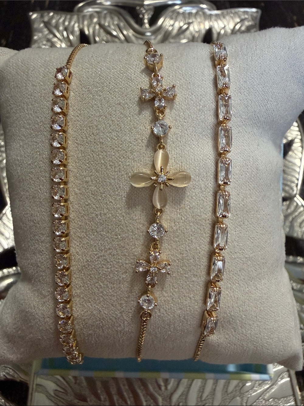 Gold Crystal Bracelet Trio - Women Jewelry